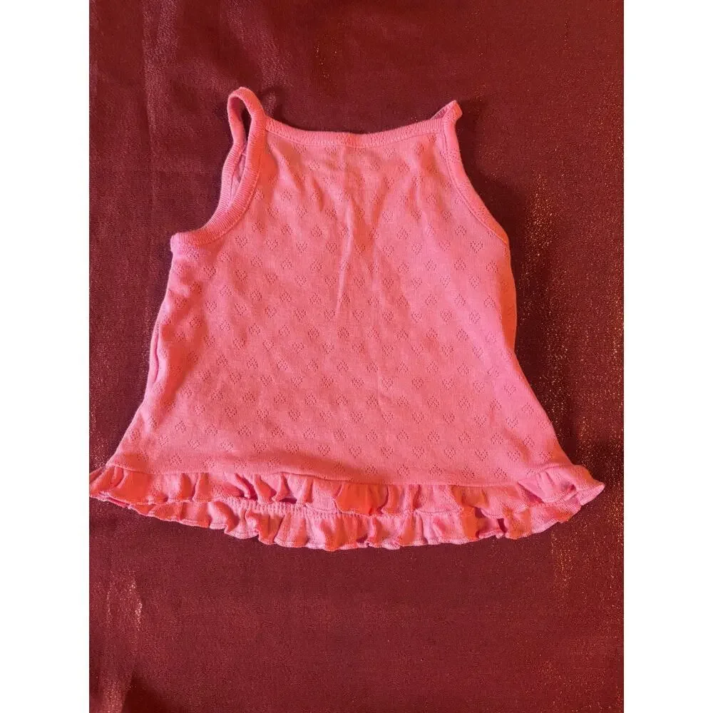 Carters Tank Top Baby Girls 3M Pink Eyelet Ruffle Hem Sleeveless Infant Casual